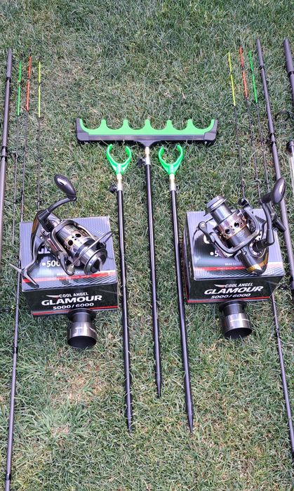 Set 2 Lansete Feeder Carbon 3,90m,180 gr+2 Mulinete 6000+Suporti