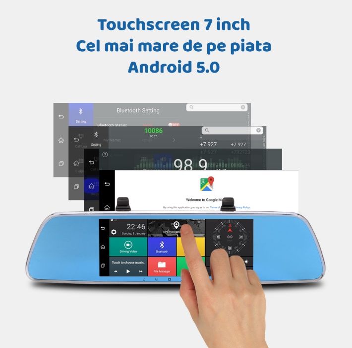 camera auto DVR fata-spate tip oglinda cu navigatie GPS 8 inch,Android
