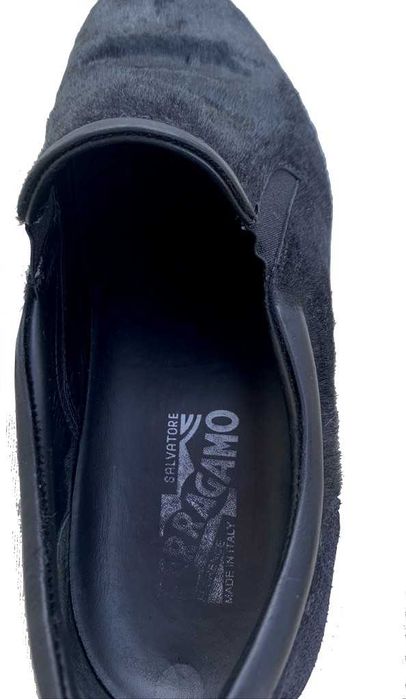 Auth Salvatore Ferragamo Pony Hair Sneakers Pantofi Negru EU42.5
