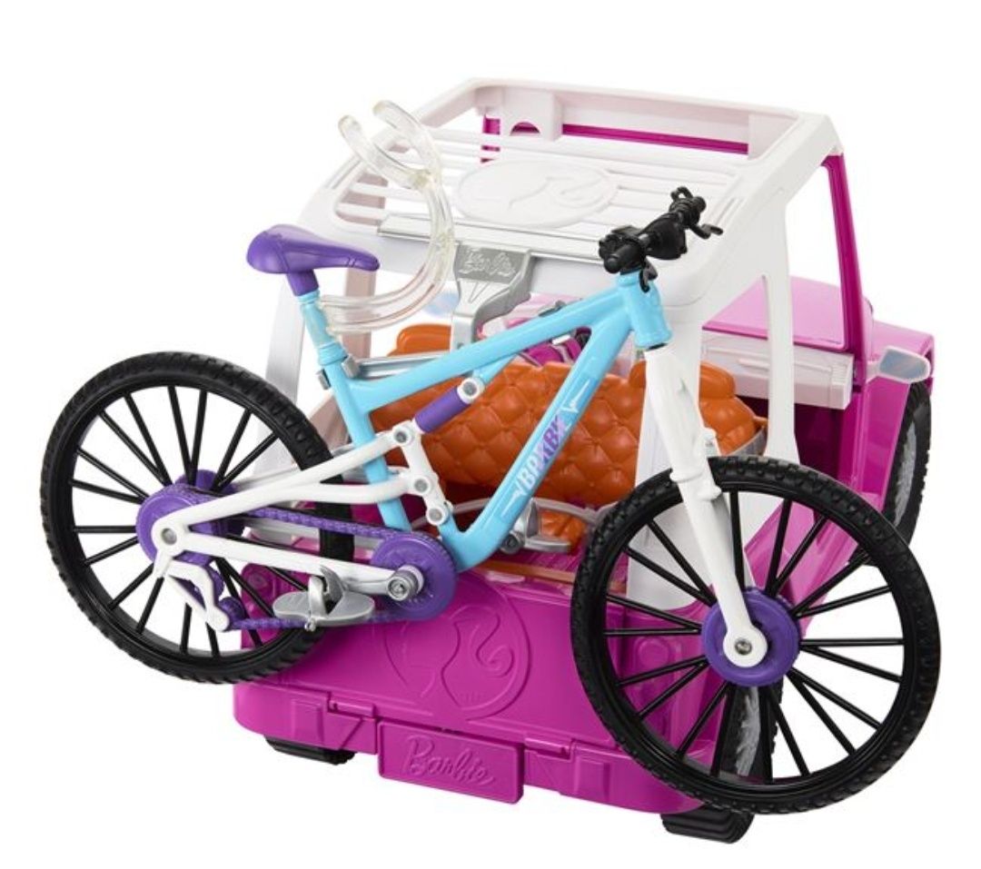 Rulota Roz și Bicicleta cu Papusi / Barbie Papusa cu Jeep & Bicicleta