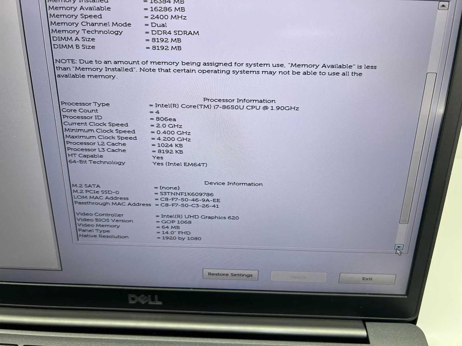 Laptop SH Dell Latitude 7490 i7-8650U 16gb RAM SSD 512 NVME