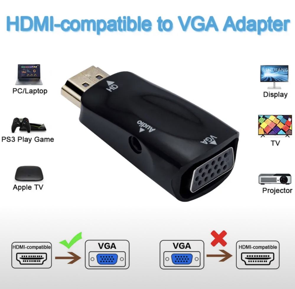 Преходник Hdmi на Vga Преобразователь  Адаптер Hdmi =>Vga