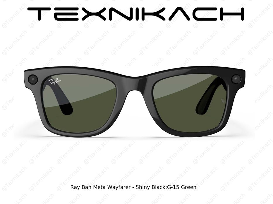Новый •  Ray Ban Meta Wayfarer - Shiny Black G-15 Green • Доставка