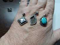 Lot de 3 pandative vintage argint zirconii, turcoaz si marcasite