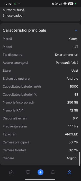 Xiaomi 14T, 256GB, cutie, 3 huse cadou