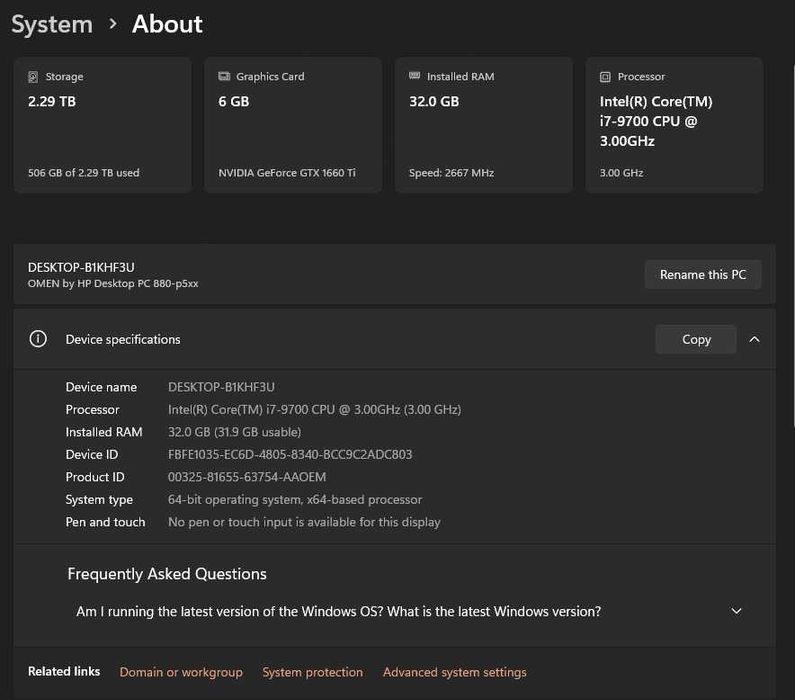 PC GAMING | HP OMEN | I7-9700 | GTX 1660TI | 32GB | M2 + HDD