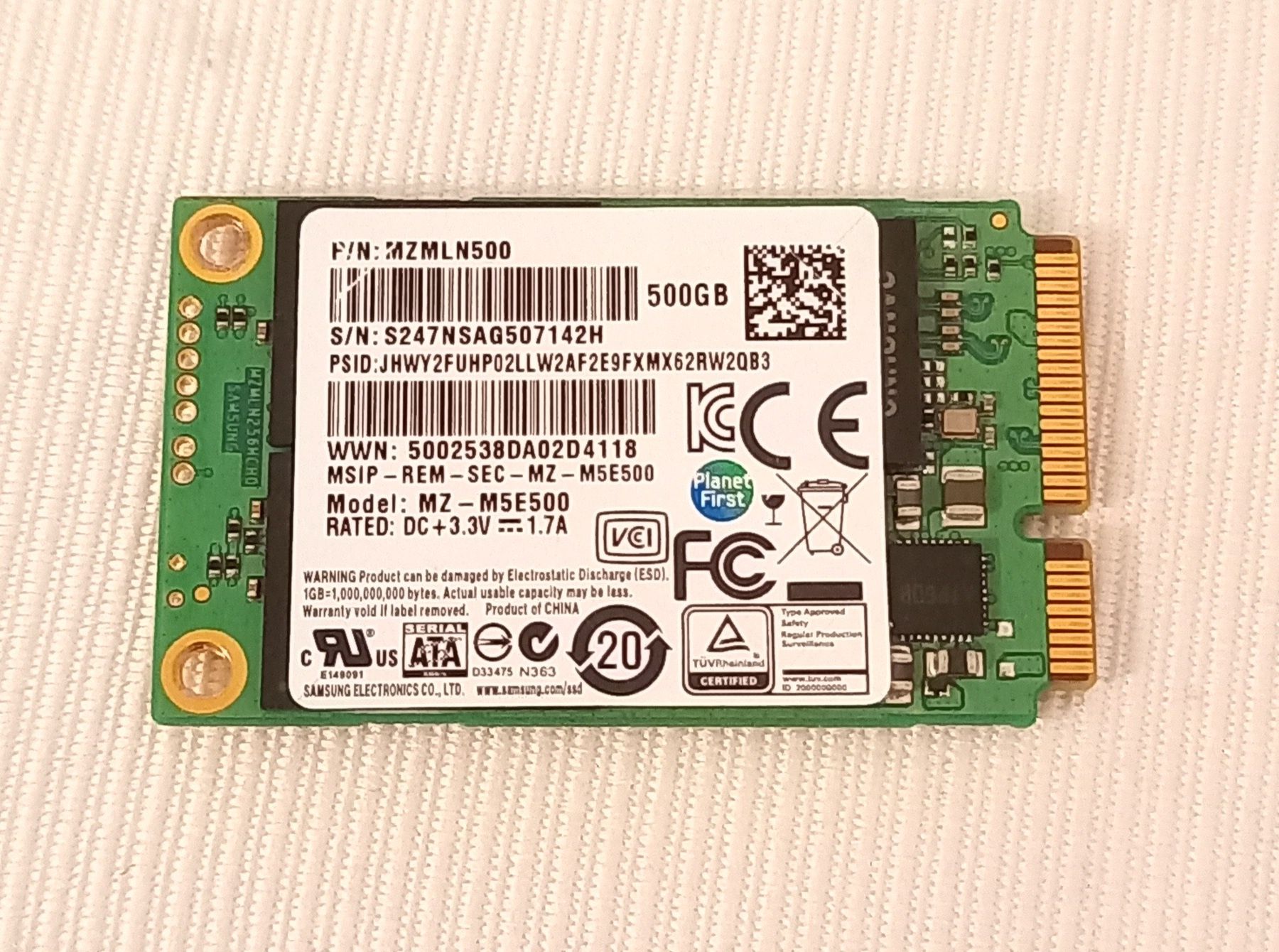 Samsung SSD 850 Evo mSata 500 GB.