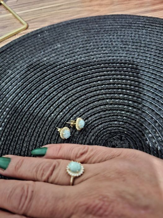 Set cercei si inel larimar reglabil argint aurit