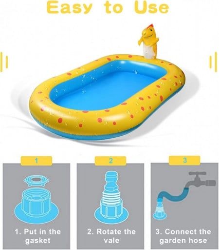 Piscina pentru copii cu stropitoare Ekkong, PVC, albastru/galben, 101