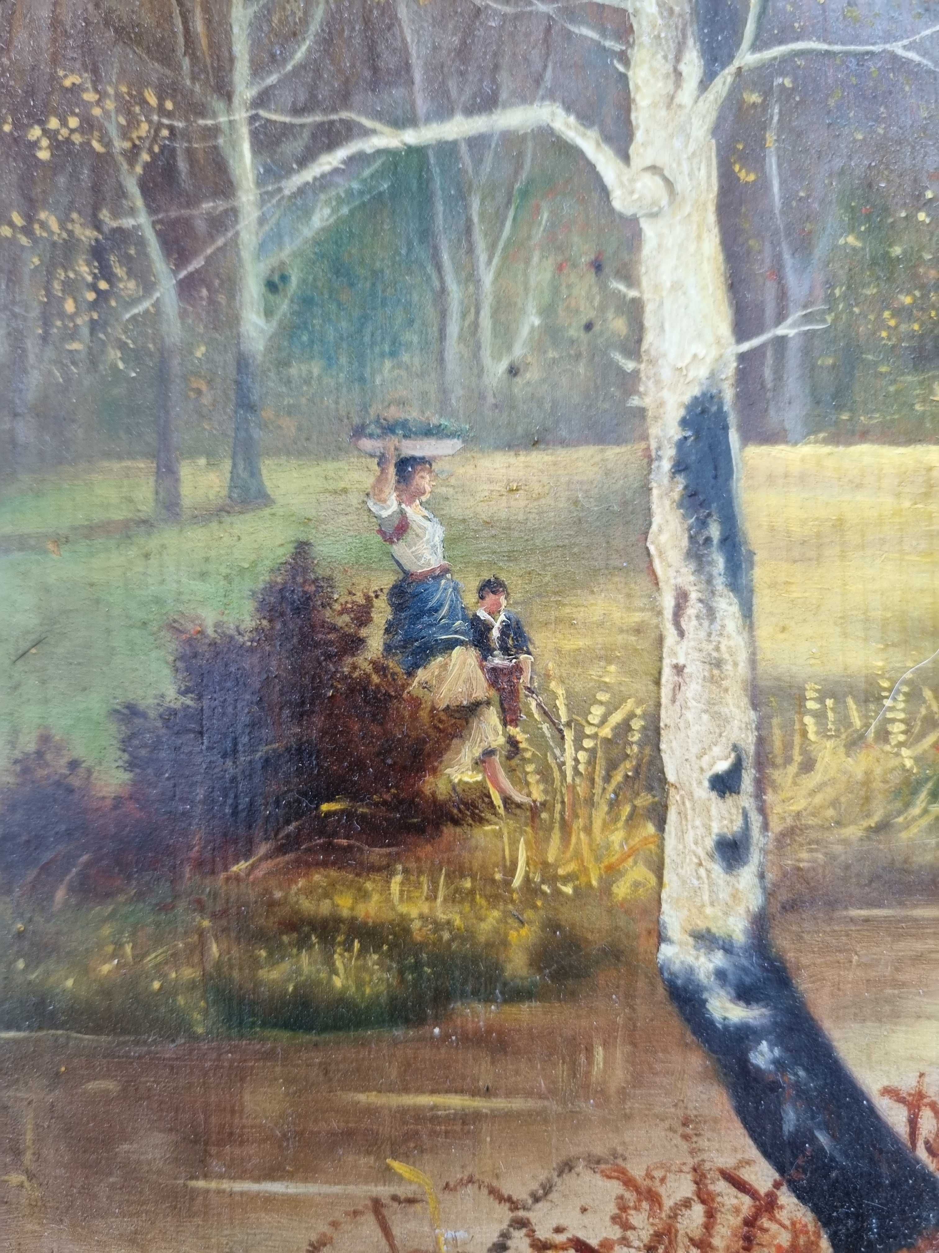 Giuseppe Giansanti - Tramonto nel bosco Pictura ulei pe panou de mahon