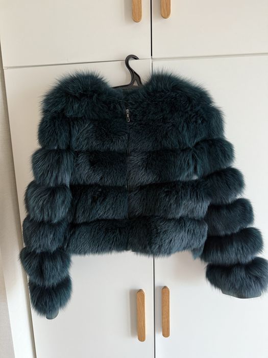 Палто от естестевн косъм в масленозелен цвят