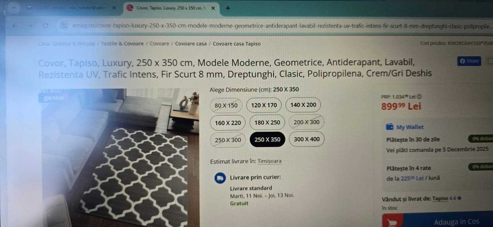 covor living modern 250x350, antiderapant, fir scurt 8mm,