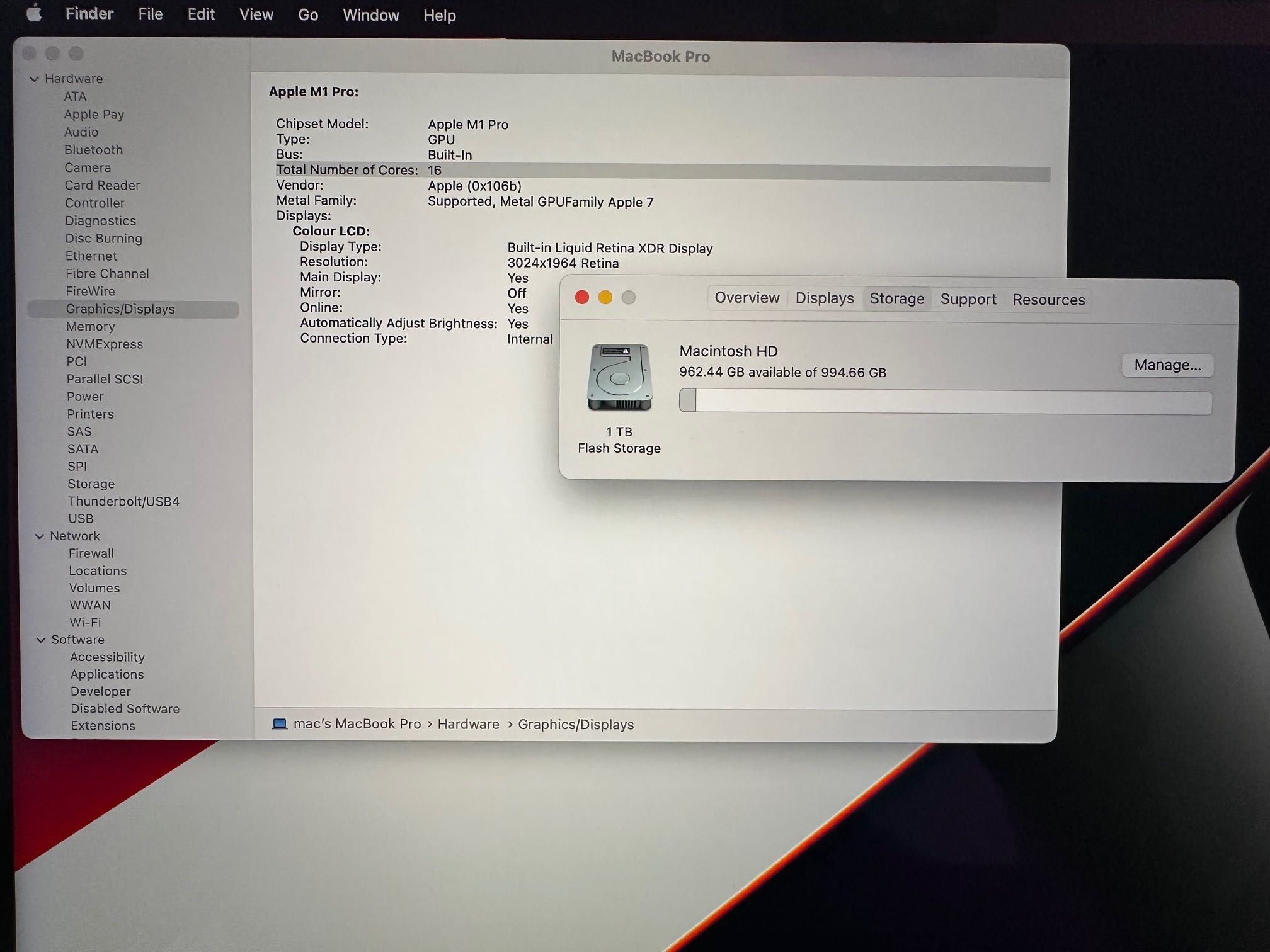 MacBook Pro 14" M1 Pro 10-Core CPU, 16-Core GPU, 16GB RAM, 1TB SSD