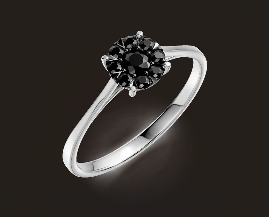 Inel Teilor din aur alb cu diamante negre