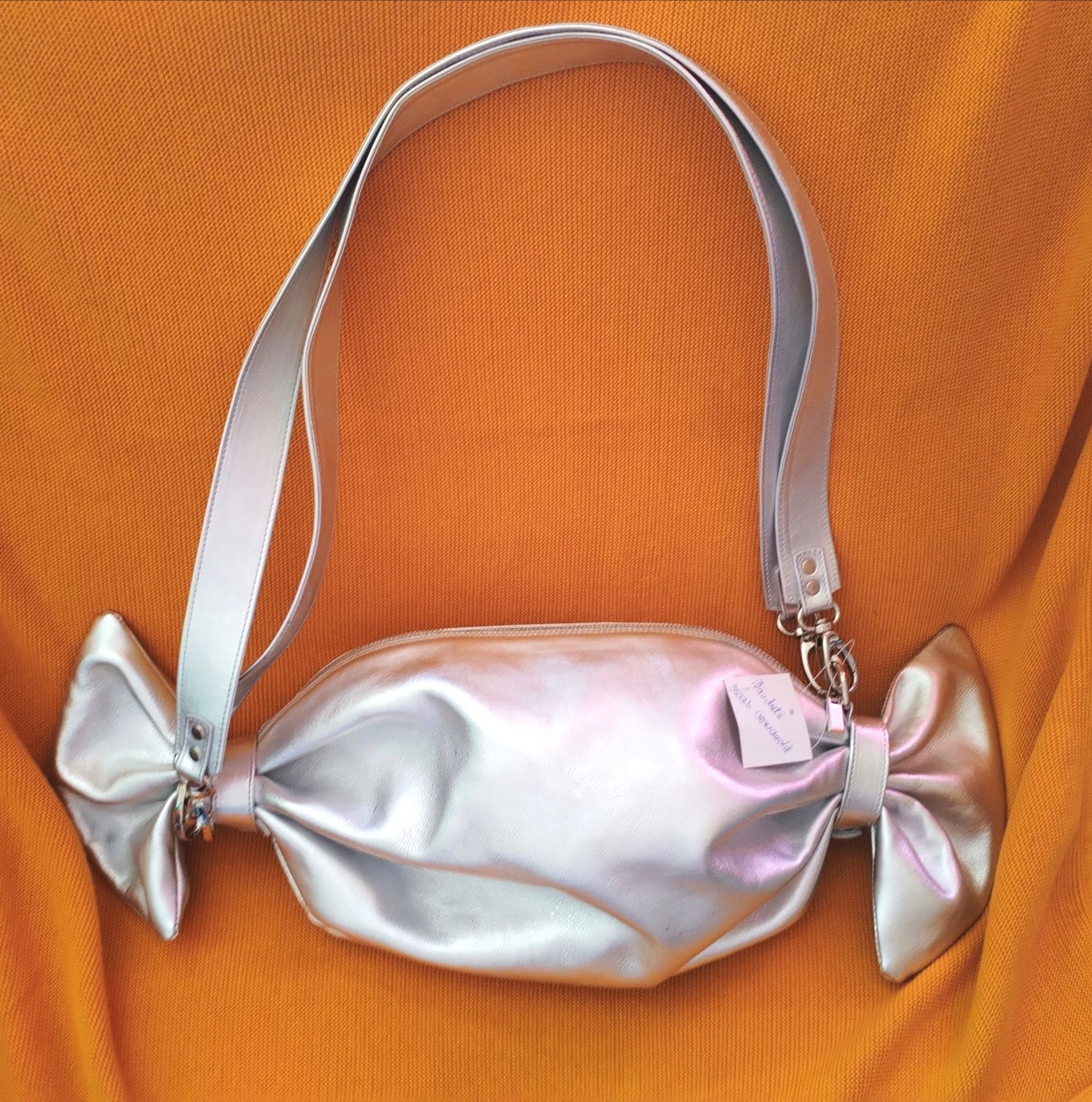 Geanta "Candy" din piele argintie