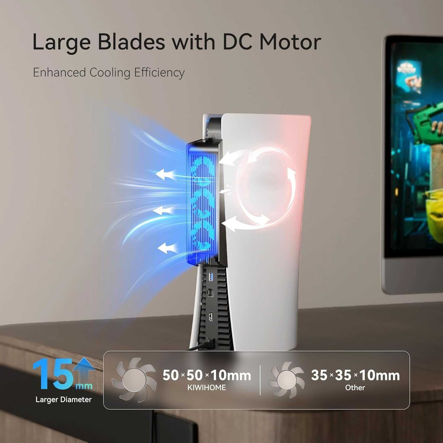 НОВ Вентилатор за PS5 Kiwi Home PX07-2, черен, 3 вентилатора USB-A 3.0