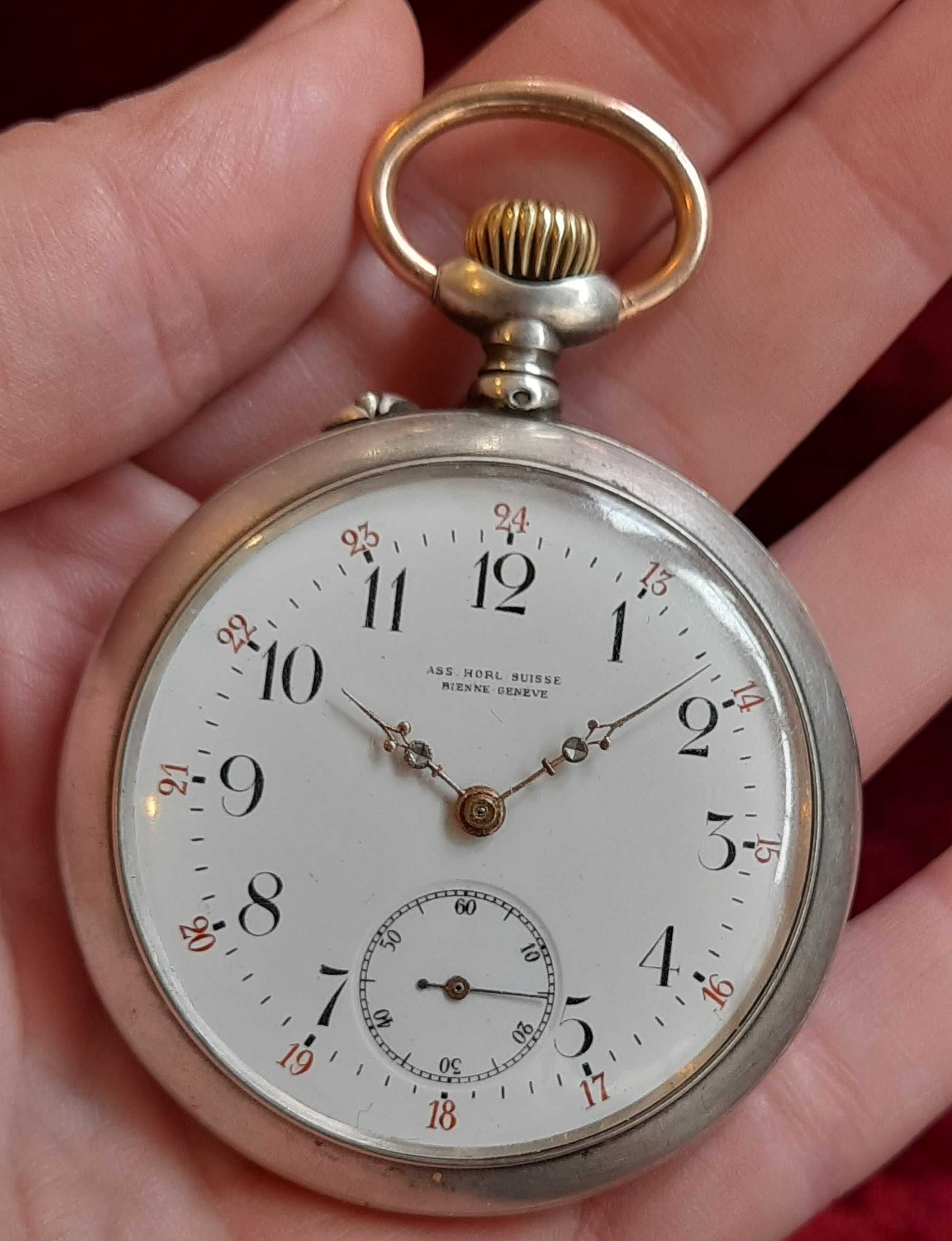 Рядък Швейцарски сребърен джобен часовник Alpina