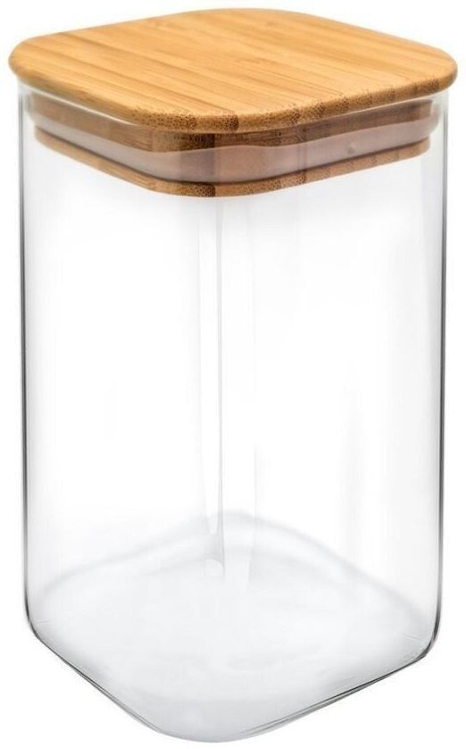Квадратен стъклен буркан с дървена капачка, различни размери