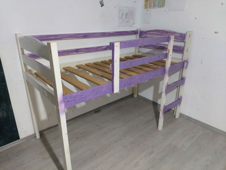 Pat copil din ln masiv,cu saltea