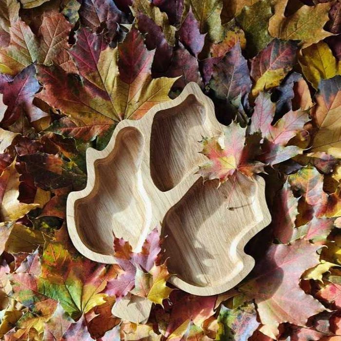 Дървено Плато за Ядки - Есенно Листо