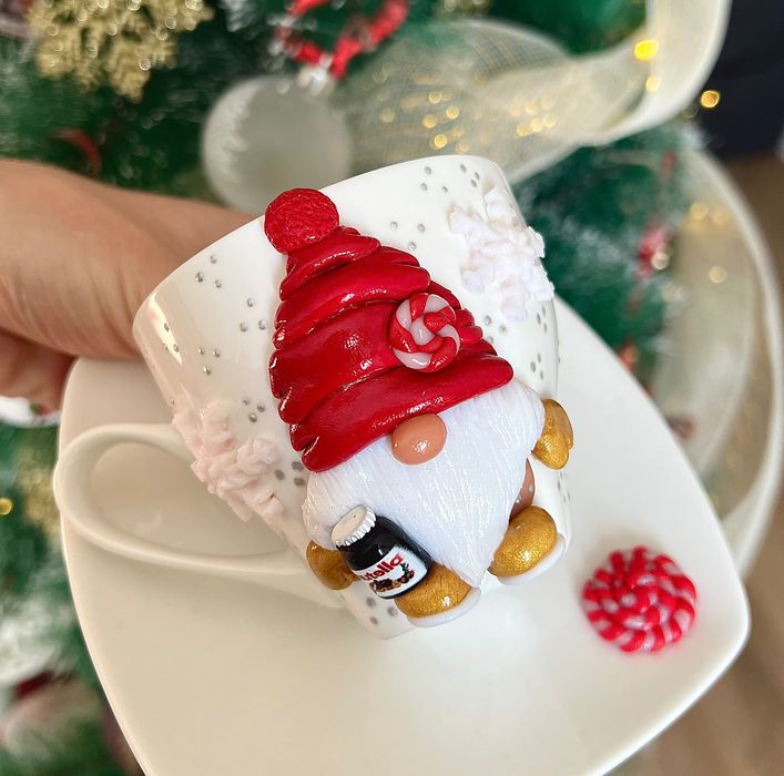 Коледен гном - чаша за кафе с чинийка