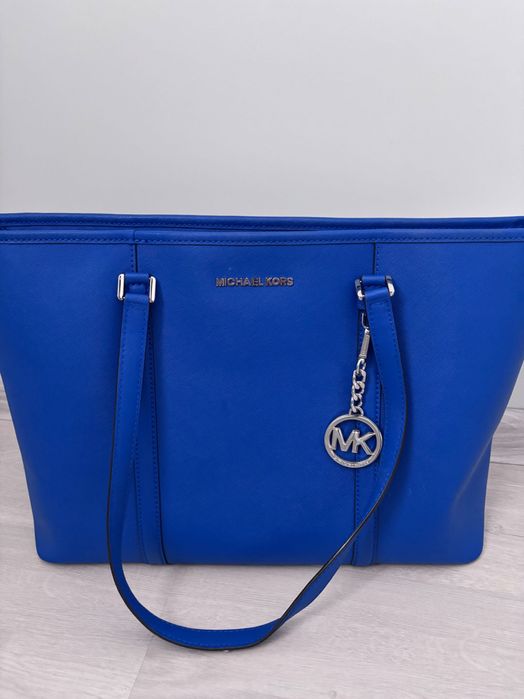 Оригинална чанта Michael Kors Естествена кожа, синя, голям размер