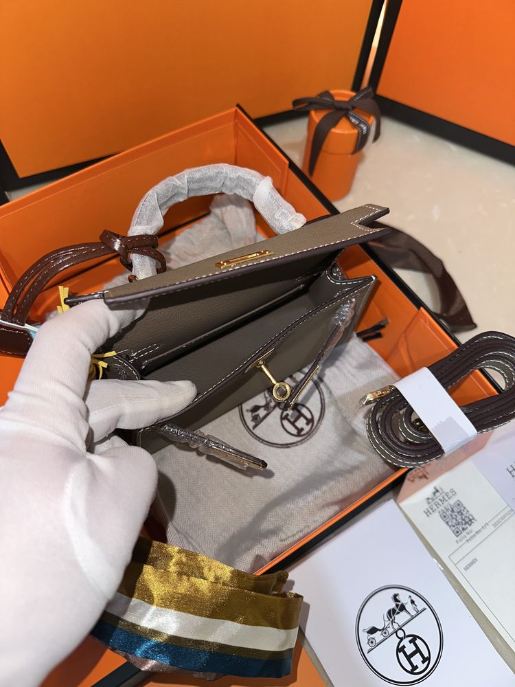 Geanta Hermes Kelly 19cm Gri/Piele naturala 100%/Punga/Cutie Hermes