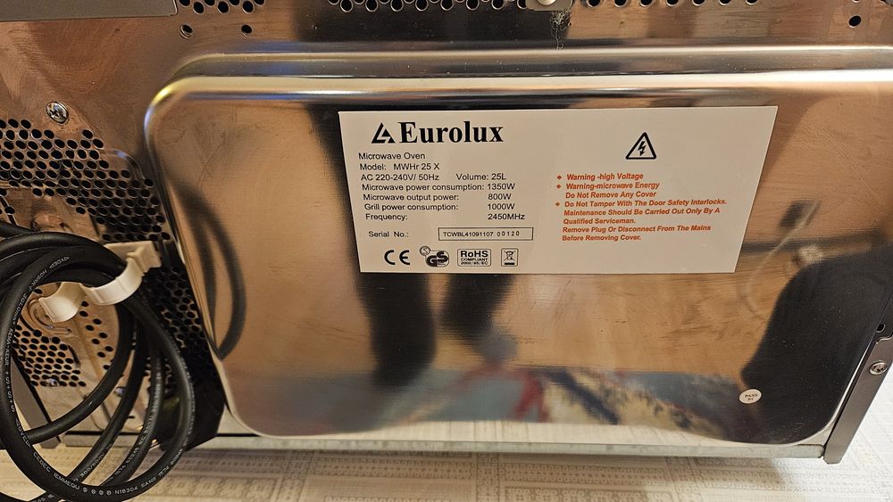 Иноксова микровълнова печка с грил за вграждане Eurolux