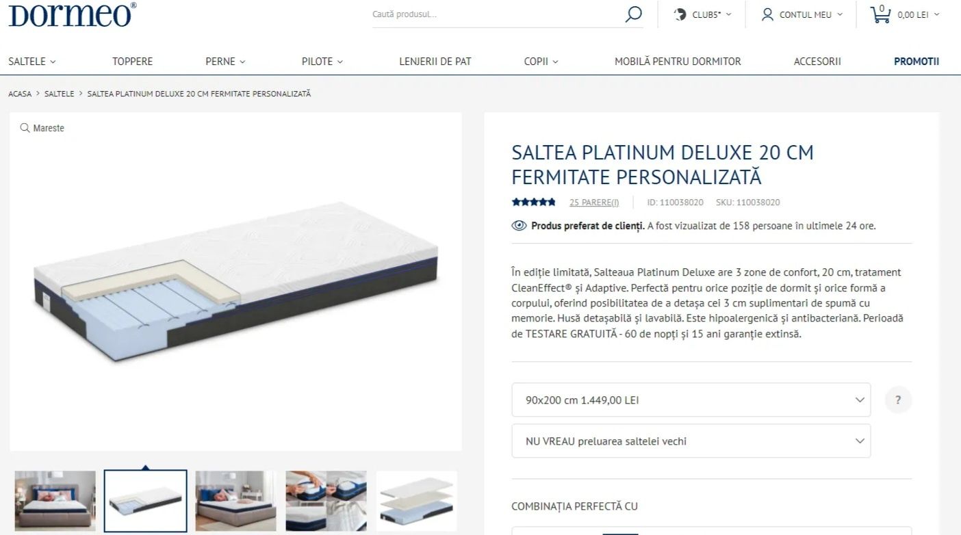 Doua Saltele Dormeo Platinum Deluxe 20 cm - 90x200cm și 80x200cm