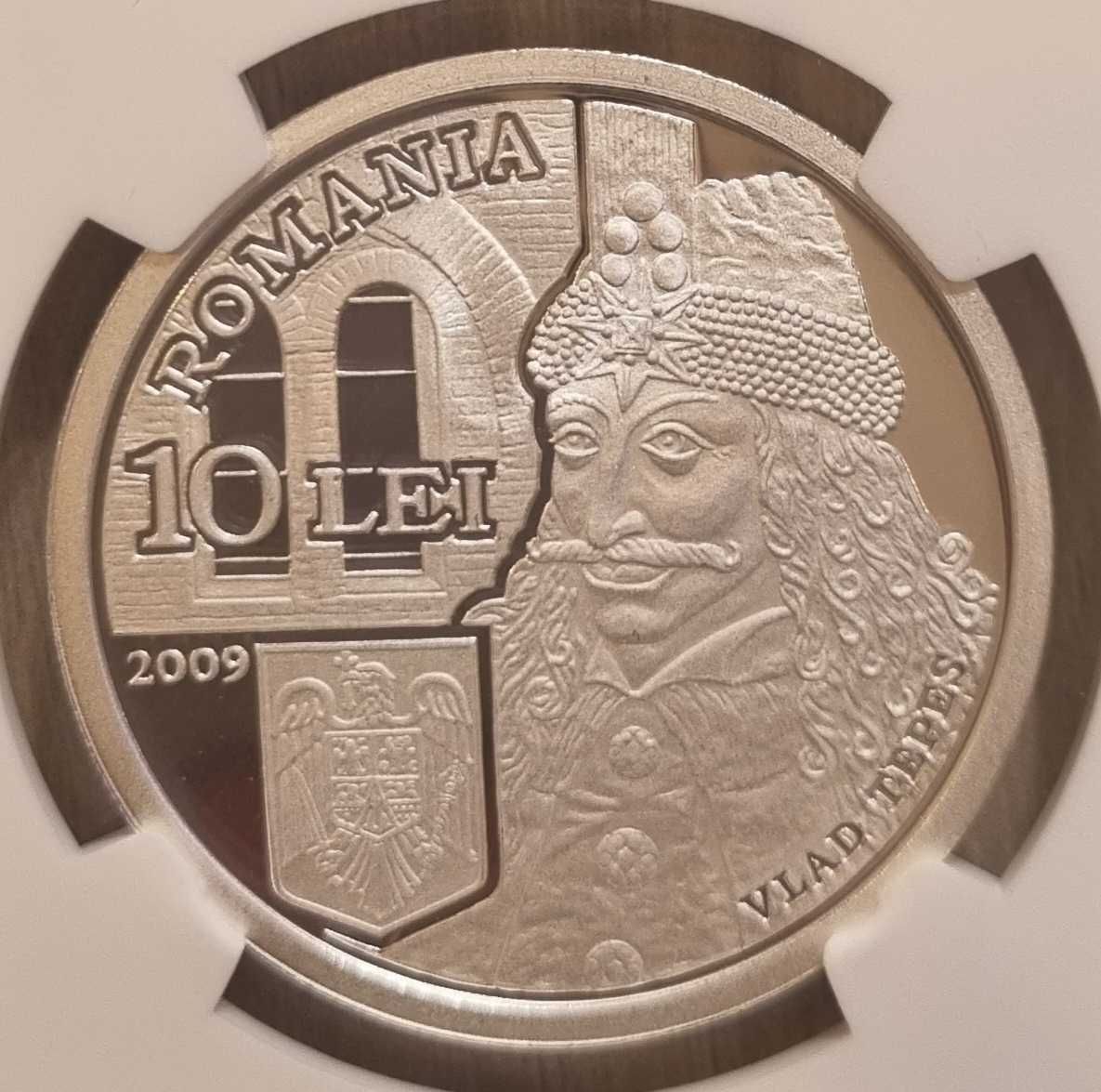 Moneda BNR 10 lei argint Vlad Tepes gradata NGC PF 70 Ultra Cameo