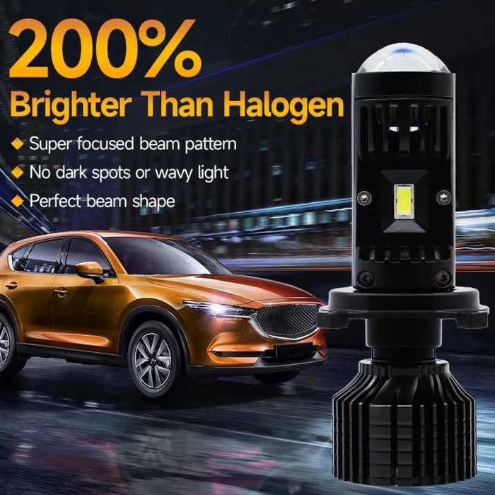 LED крушки H7 Y10 с лупа – 200W, 26400LM, 6000K, 360°, Canbus, 12V