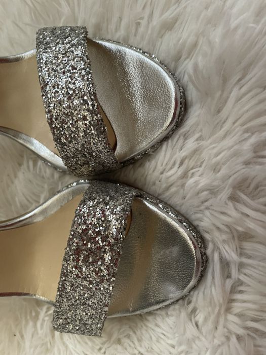 Sandale Vanilla cu toc subtire, piele naturala glitter argintiu