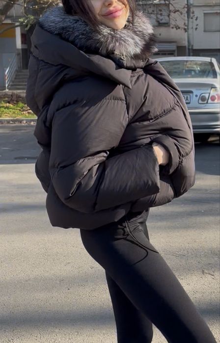 УНИКАЛНО зимно черно яке естествен косъм лисица гъши пух