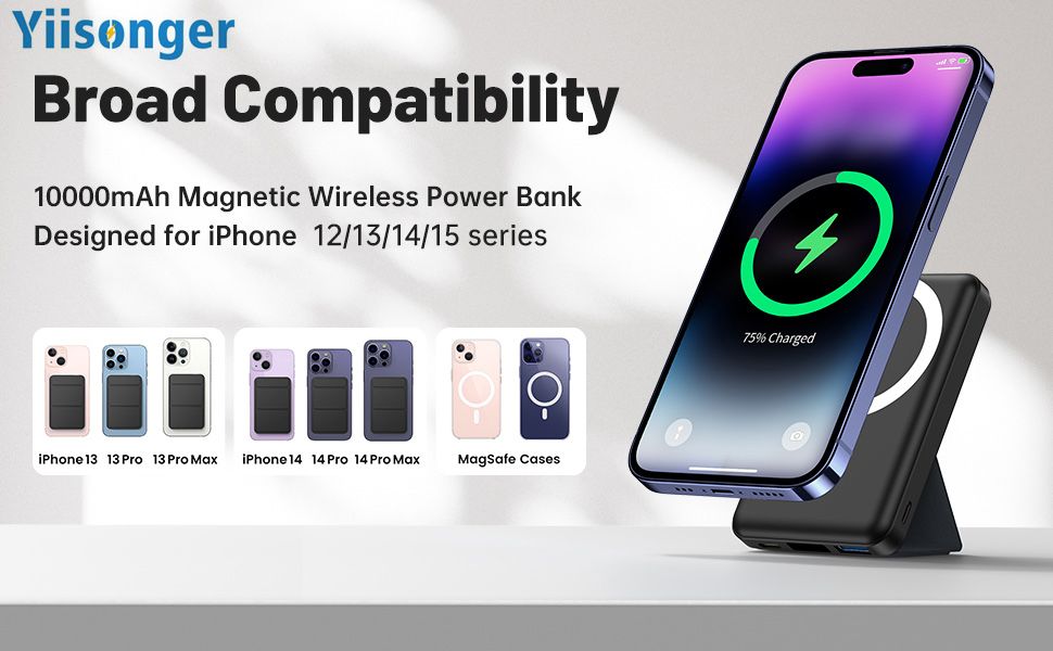 Yiisonger Magnetic Powerbank 10000mAh/стойка/USB-C/LED дисплей/22.5WPD