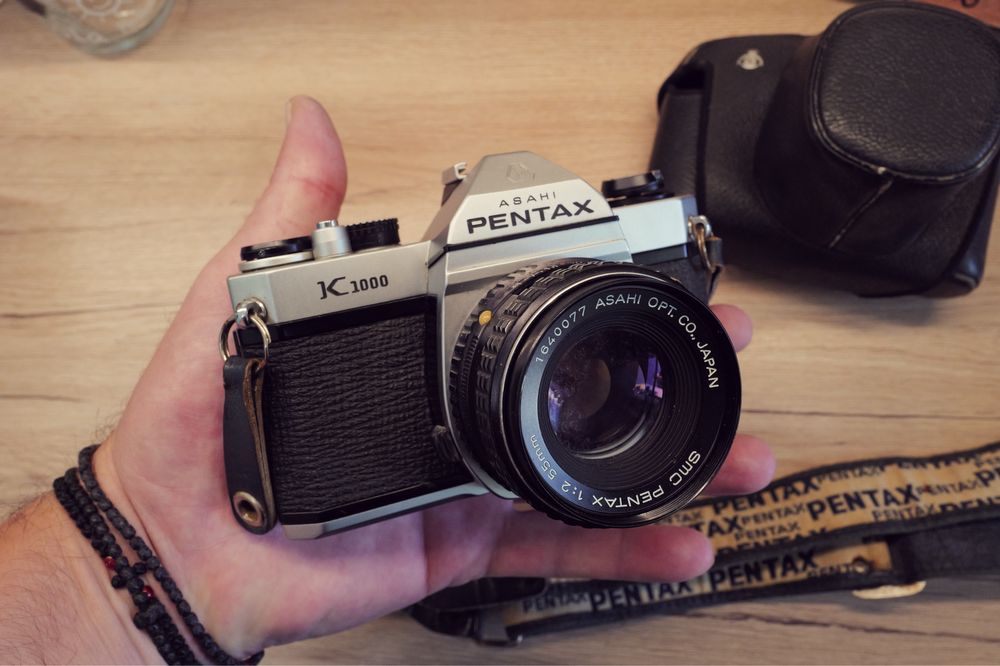 Aparat foto film Pentax K1000 husa originala obiectiv 55mm