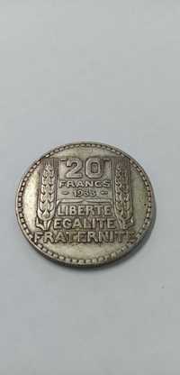 Moneda argint 20 franci 1933