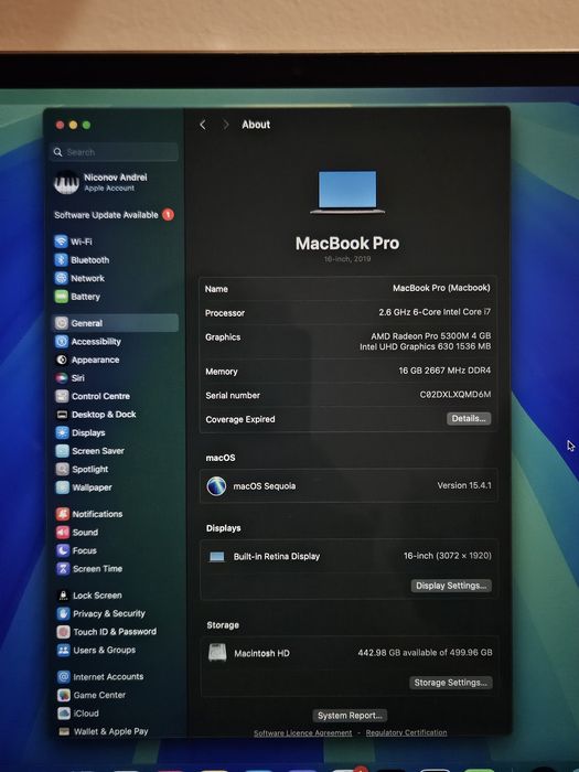 Macbook Pro 2019 i7 16gb ram 512gb touch bar 16"
