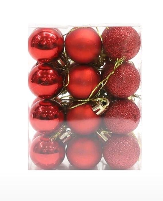 Set 24 globuri Craciun mate, lucioase si cu sclipici, de 3 cm
