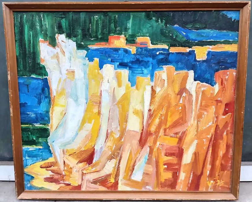 Tablou vechi - Baraj - semnat Viorica Felicia Ionescu 1977