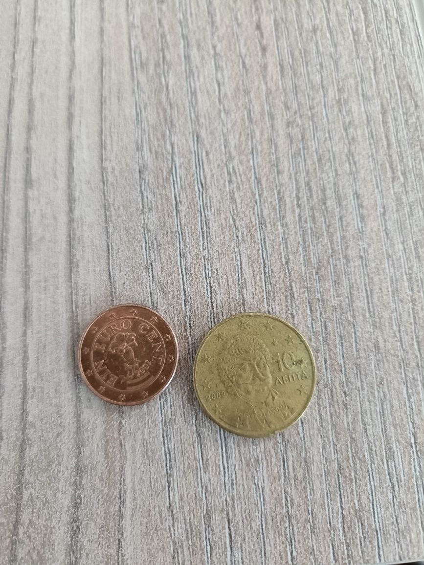 Monede de 1 euro cent și 10 euro centi din 2002