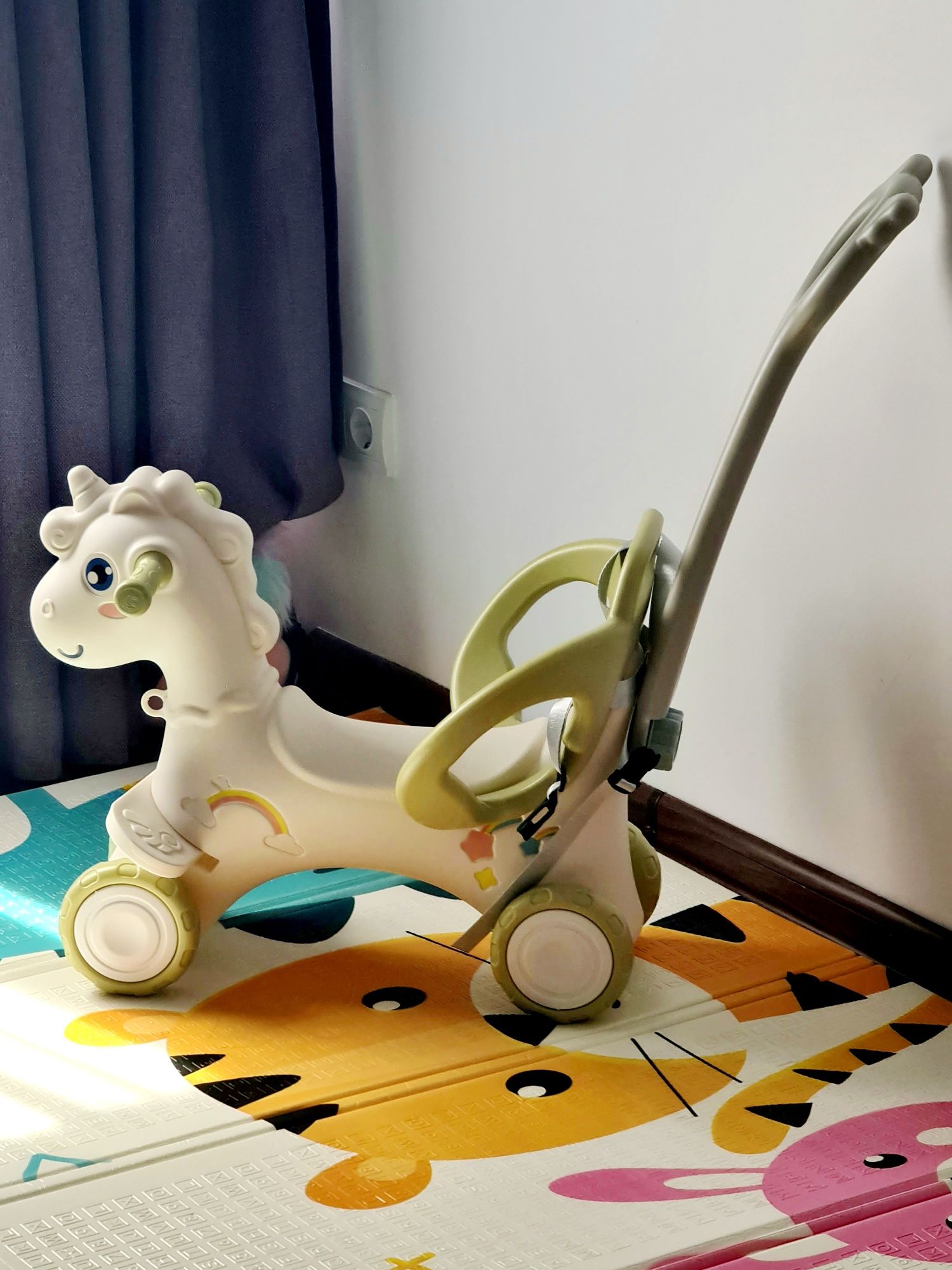 Balansoar 3 in 1 cu maner parental Nichiduta Unicorn Green