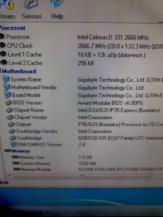 PC Intel Celeron CPU 2.66GHz - 2.67GHz