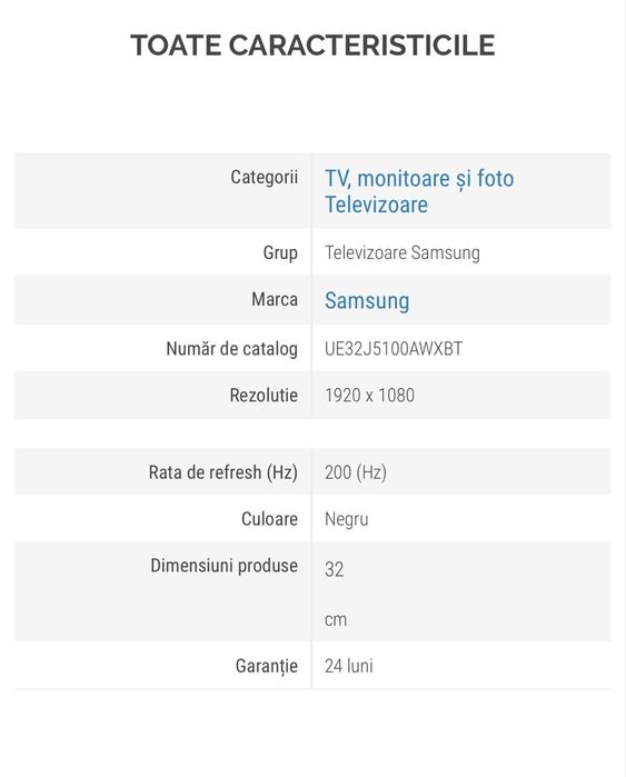 Tv monitor Samsung ue32j5100aw stare perfecta de functionare