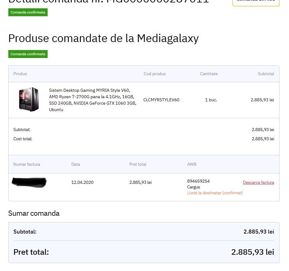 PC - Sistem Gaming MYRIA V60 | Ryzen 7, GTX 1060, SSD – Gata de Joc!
