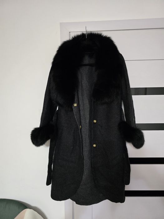 Palton din lana Alpaca cu blana naturala de vulpe