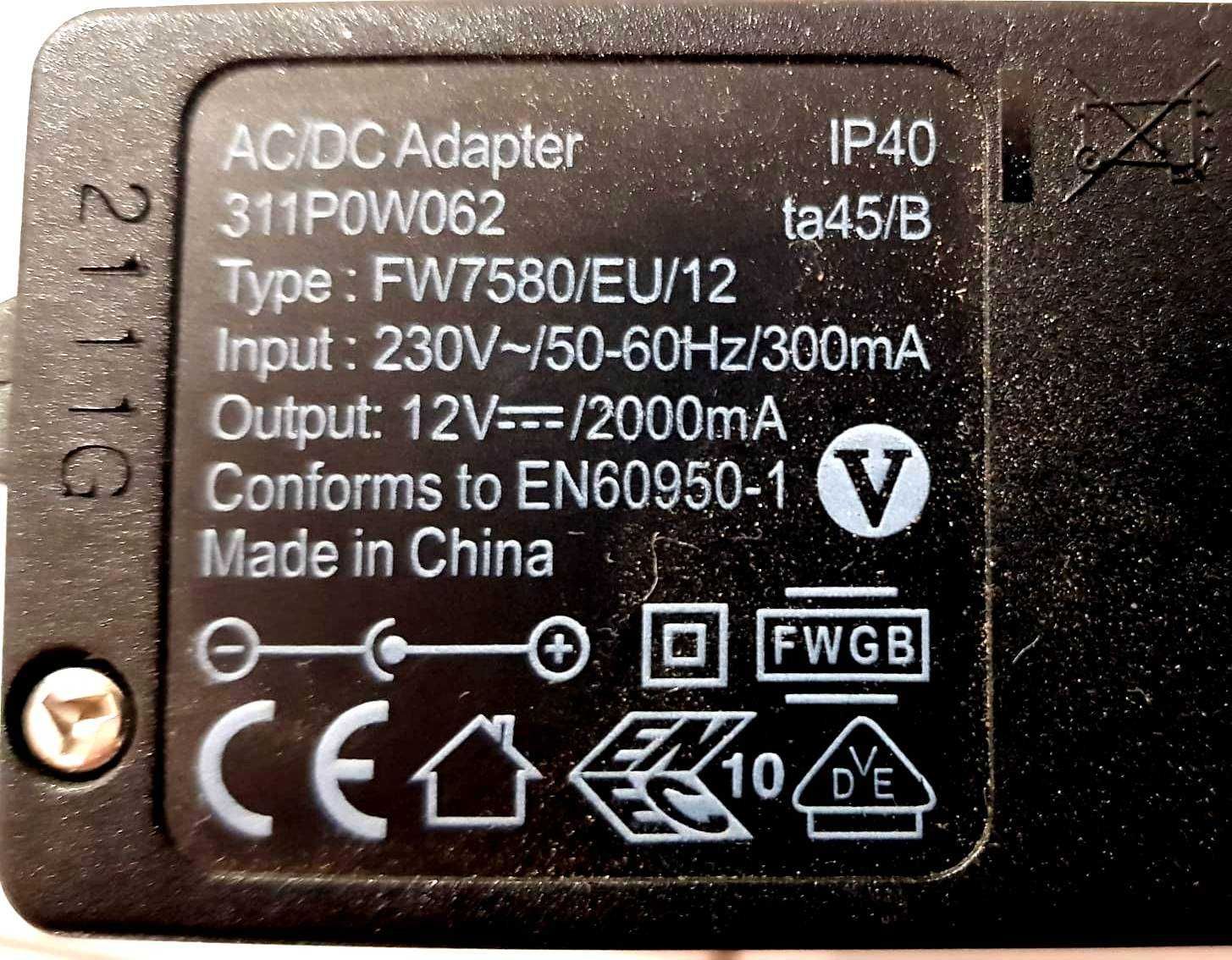 Adaptor 12V 2A,  Output:12V - 2000mA cod 311P0W062. Nou