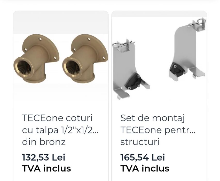 Set montaj Tece one + coturi cu talpa 1/2" x 1/2" bronz