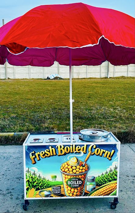 Toneta, stand, taraba porumb fiert pe gaz