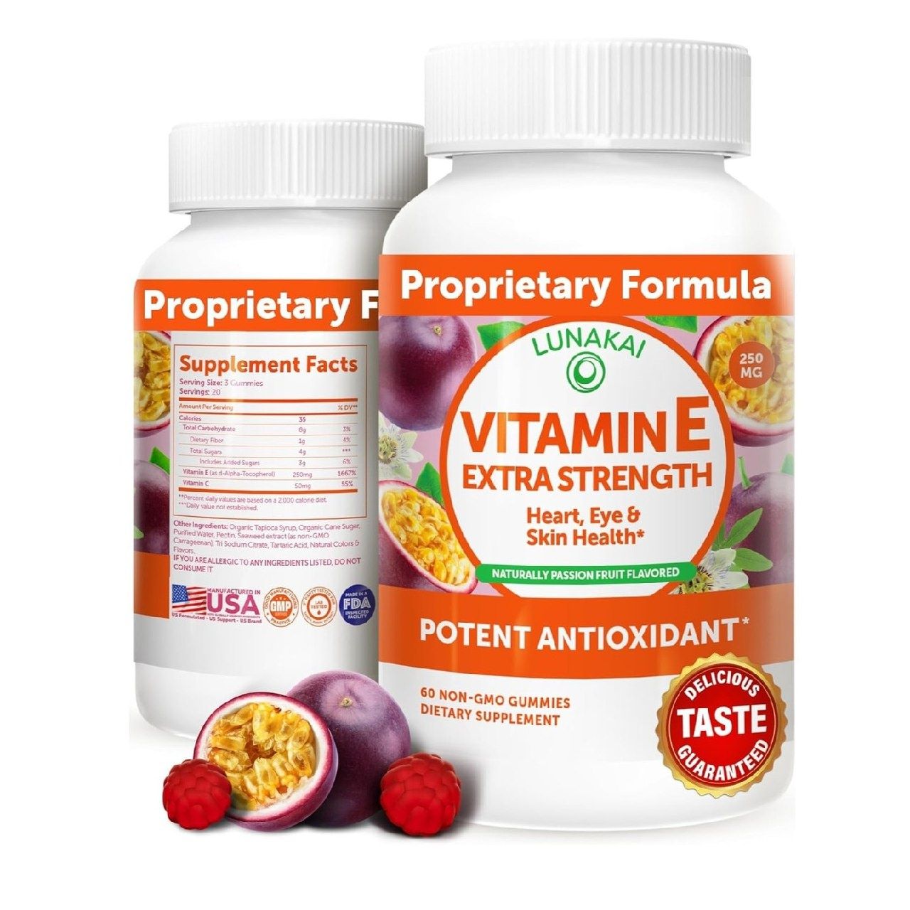 Vitamin E Gummies with Vitamin C - Tastiest Proprietary Formula - 250m