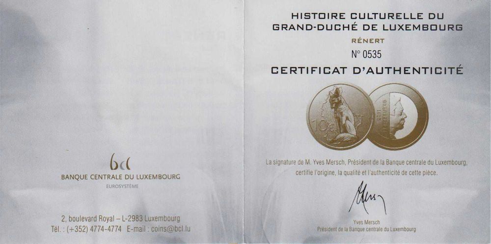 Златна монета Люксембург "Лисицата" 2011 1/10 oz